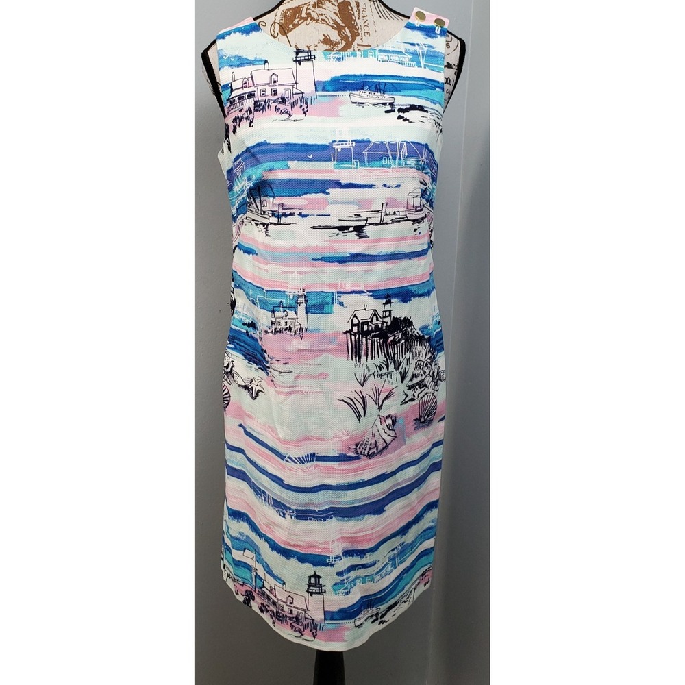 Talbots Sheath Dress Women Petite 4P Multi Nautical Coastal Print Vacation Beach